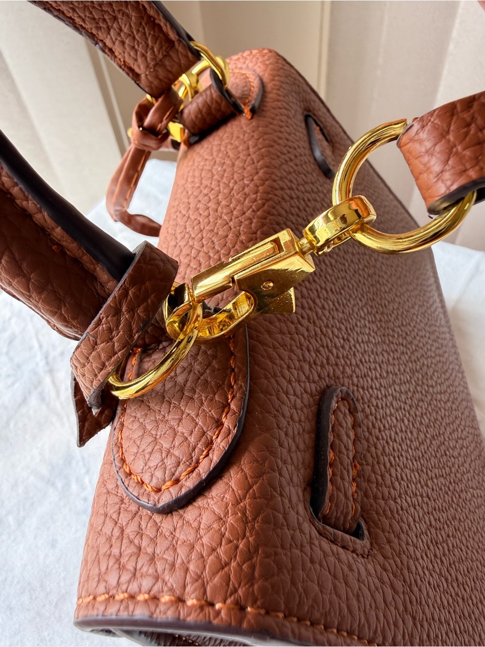 Hermes Cognac Togo Leather Mini Crossbody with Gold Hardware - Picture 6 of 13